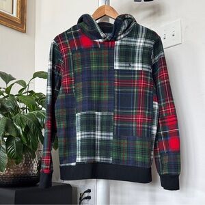 Polo Ralph Lauren Kids Youth Patchwork Plaid Fleece Hoodie/Sweatshirt Sz 14/16